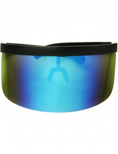 Wrap Futuristic Oversized Mirrored Visor Style Full Colorful Shield Flash Mono Lens Flat Top Sunglasses - CL19622ZCXK $18.71