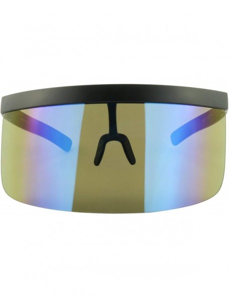 Wrap Futuristic Oversized Mirrored Visor Style Full Colorful Shield Flash Mono Lens Flat Top Sunglasses - CL19622ZCXK $18.71