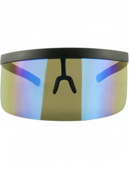 Wrap Futuristic Oversized Mirrored Visor Style Full Colorful Shield Flash Mono Lens Flat Top Sunglasses - CL19622ZCXK $18.71