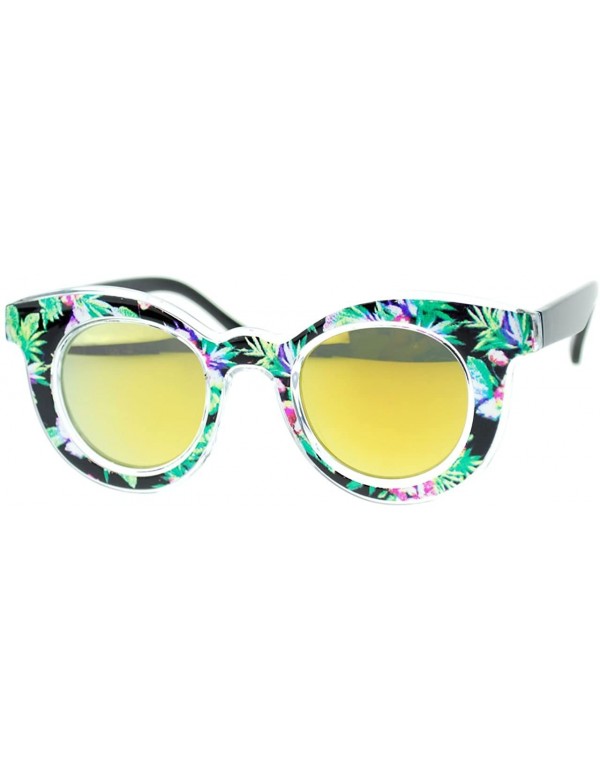 Cat Eye Pop Color Bahama Floral Palm Print Thick Horn Rim Cat Eye Sunglasses - Black - C011YPQWRMB $8.61