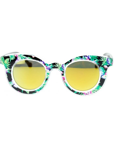 Cat Eye Pop Color Bahama Floral Palm Print Thick Horn Rim Cat Eye Sunglasses - Black - C011YPQWRMB $8.61