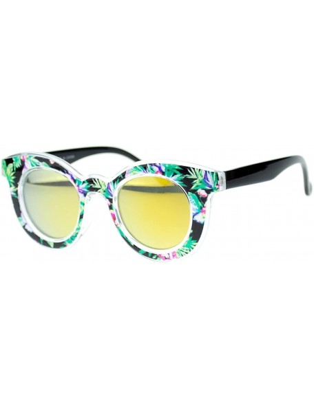 Cat Eye Pop Color Bahama Floral Palm Print Thick Horn Rim Cat Eye Sunglasses - Black - C011YPQWRMB $8.61