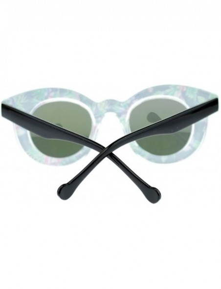 Cat Eye Pop Color Bahama Floral Palm Print Thick Horn Rim Cat Eye Sunglasses - Black - C011YPQWRMB $8.61