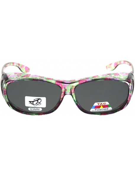 Rectangular Womens 63mm TAC Polarized Geometric Graphic Print Fit Over Sunglasses - Small Flower Black - C318RTY6AD0 $25.66