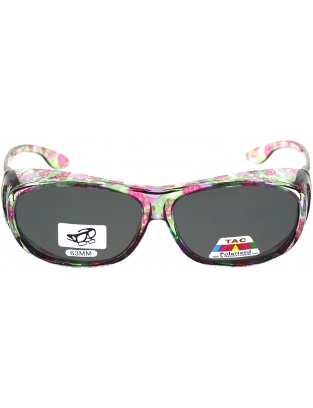 Rectangular Womens 63mm TAC Polarized Geometric Graphic Print Fit Over Sunglasses - Small Flower Black - C318RTY6AD0 $10.26