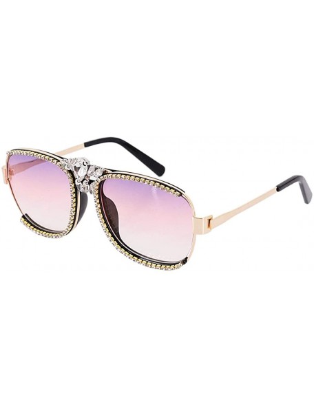 Square Women Luxury Diamond Rhinestone Sunglasses Novelty Oversized Square Shades - Pink - CE197ZMZQOK $25.90