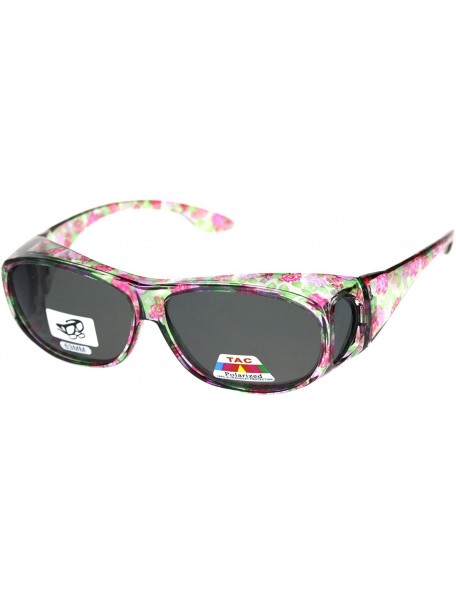 Rectangular Womens 63mm TAC Polarized Geometric Graphic Print Fit Over Sunglasses - Small Flower Black - C318RTY6AD0 $10.26