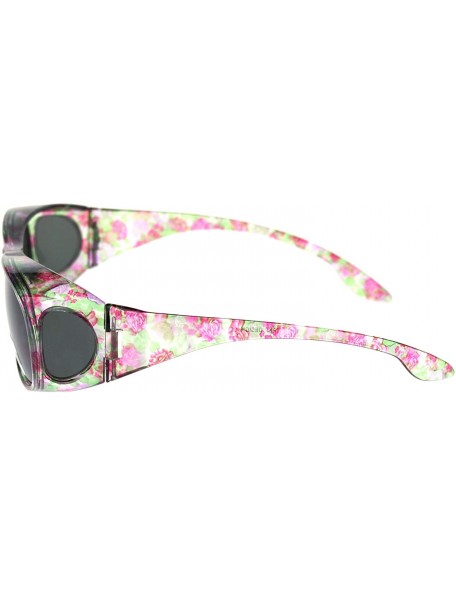 Rectangular Womens 63mm TAC Polarized Geometric Graphic Print Fit Over Sunglasses - Small Flower Black - C318RTY6AD0 $10.26