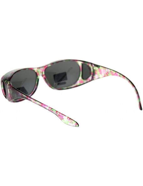 Rectangular Womens 63mm TAC Polarized Geometric Graphic Print Fit Over Sunglasses - Small Flower Black - C318RTY6AD0 $10.26