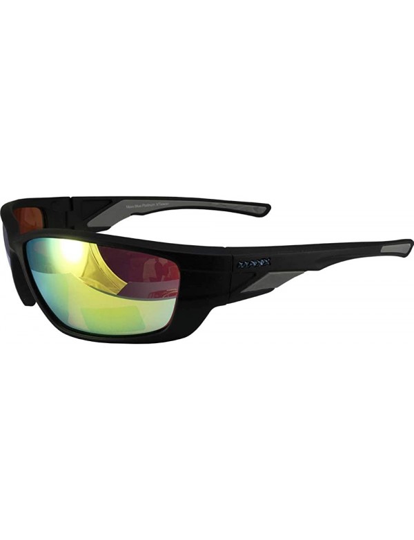 Wrap Blue Platinum Golf Sport Motorcycle Riding Sunglasses with Black/Grey Frame with Yellow Mirror Lens - CX18Q78LDCK $20.54