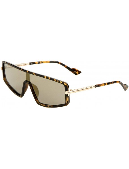 Shield Slim Flat Top One Piece Shield Lens Wrap Around Luxury Sunglasses - Tortoise & Gold Frame - CO18WNC69Q6 $13.85