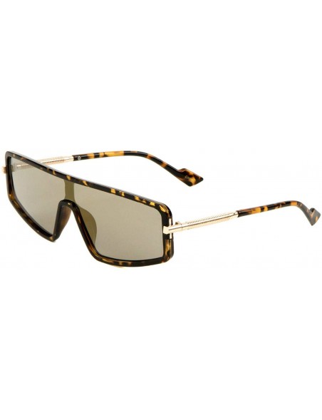 Shield Slim Flat Top One Piece Shield Lens Wrap Around Luxury Sunglasses - Tortoise & Gold Frame - CO18WNC69Q6 $13.85