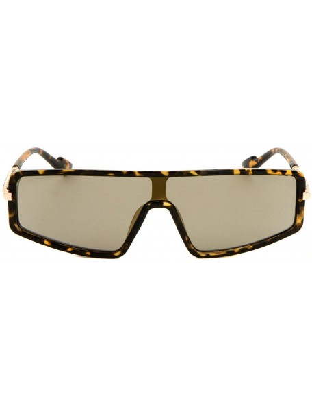 Shield Slim Flat Top One Piece Shield Lens Wrap Around Luxury Sunglasses - Tortoise & Gold Frame - CO18WNC69Q6 $13.85