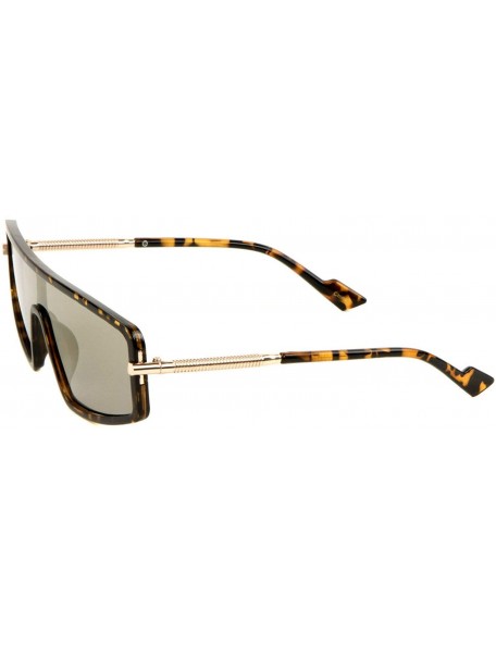 Shield Slim Flat Top One Piece Shield Lens Wrap Around Luxury Sunglasses - Tortoise & Gold Frame - CO18WNC69Q6 $13.85