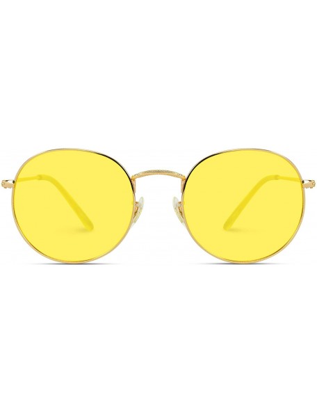 Round Polarized Round Retro Tinted Lens Metal Frame Sunglasses - Gold Frame/Yellow Lens - CN18NS4YQAQ $19.20