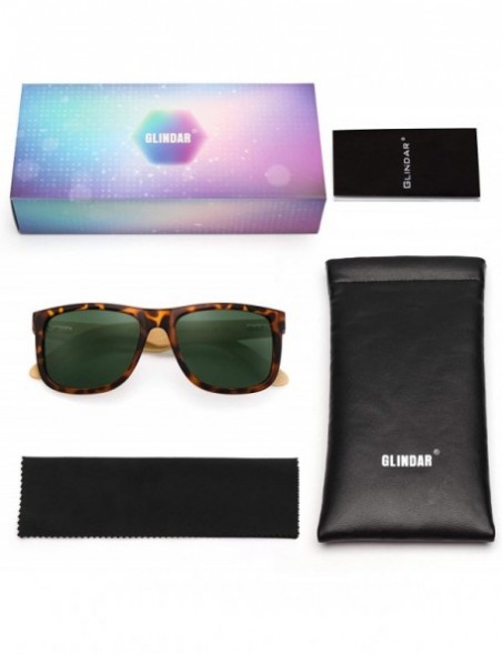 Oversized Wood Polarized Sunglasses for Men Women Retro Square Glasses UV400 Protection - CS194ER0G2D $11.58