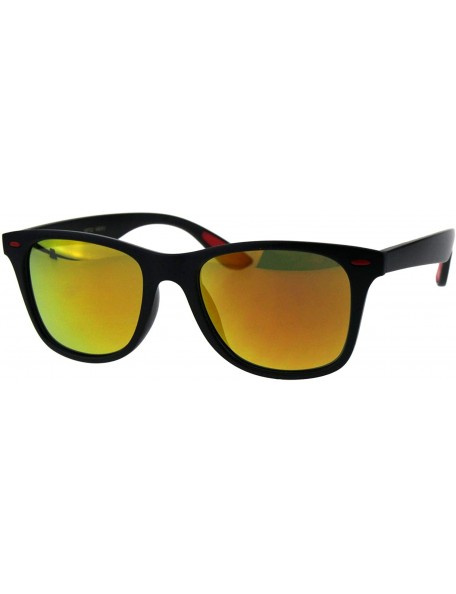 Square Classic Square Horn Rim Unisex Sunglasses Matte Black Mirrored Lens UV 400 - Black Red (Orange Mirror) - C418IC75ZYE $...