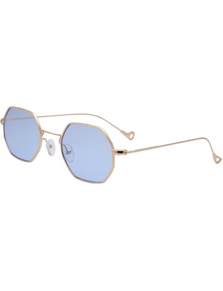 Square Classis Small Square Metal Frame Sunglasses LS7674 - Gold Frame Transparent Blue Lenses - C617AYSQA4C $13.37