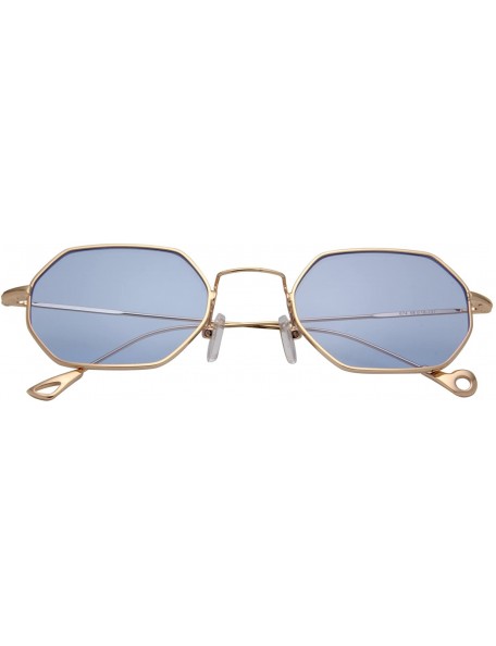 Square Classis Small Square Metal Frame Sunglasses LS7674 - Gold Frame Transparent Blue Lenses - C617AYSQA4C $13.37