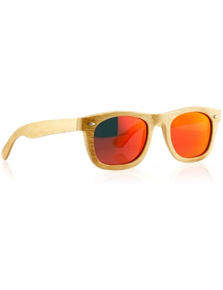 Round Polarized Bamboo lightweight Wood Vintage Sunglasses Men Women Eyewear - Red - CH127DGRDIH $17.22