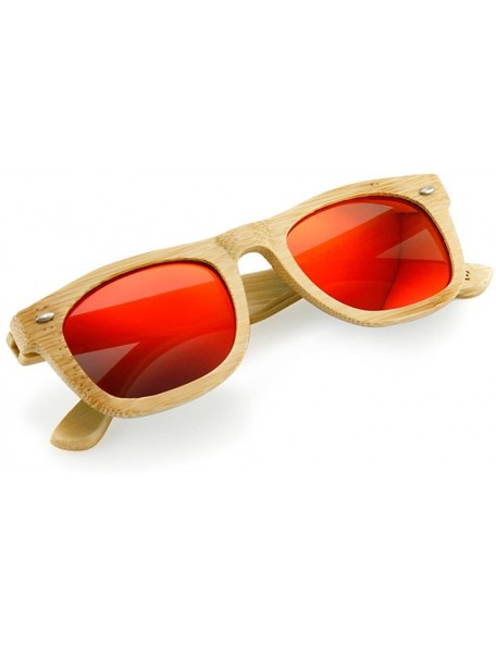 Round Polarized Bamboo lightweight Wood Vintage Sunglasses Men Women Eyewear - Red - CH127DGRDIH $17.22