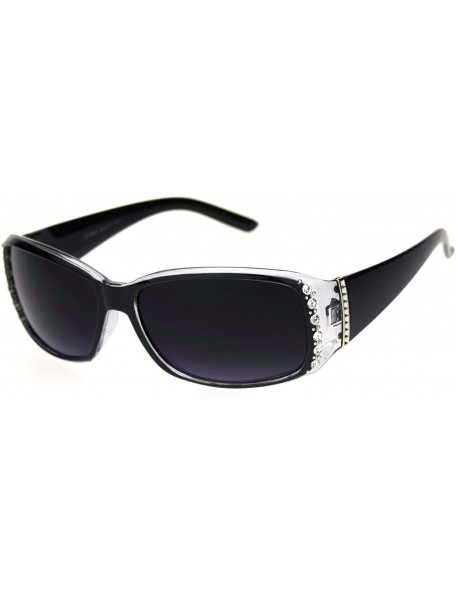 Rectangular Rhinestone Studded Womens Narrow Rectangular 90s Plastic Sunglasses - Black Smoke - CK18QZ6H097 $12.02