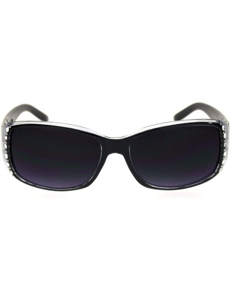 Rectangular Rhinestone Studded Womens Narrow Rectangular 90s Plastic Sunglasses - Black Smoke - CK18QZ6H097 $12.02