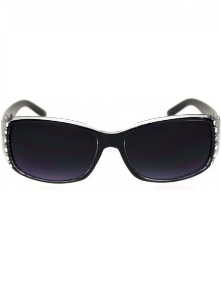 Rectangular Rhinestone Studded Womens Narrow Rectangular 90s Plastic Sunglasses - Black Smoke - CK18QZ6H097 $12.02