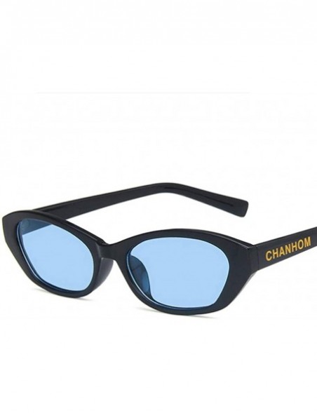 Oval Unisex Sunglasses Retro Bright Black Grey Drive Holiday Oval Non-Polarized UV400 - Bright Black Blue - C918RI0TE9N $10.02