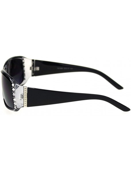 Rectangular Rhinestone Studded Womens Narrow Rectangular 90s Plastic Sunglasses - Black Smoke - CK18QZ6H097 $12.02