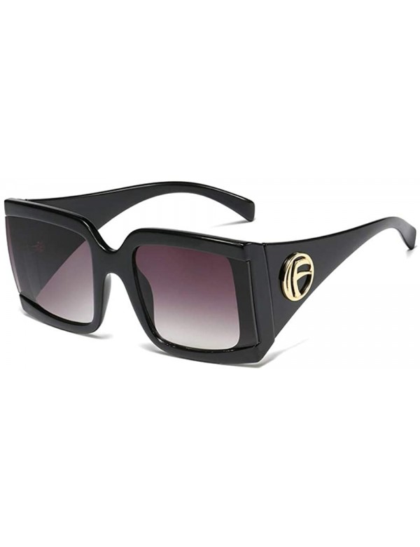 Rectangular Thick Rim Designer Oversized Square Sunglasses for Women Bold Multi Tinted Frame - Black - CM18Y3XW3WX $12.40