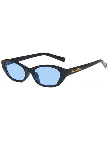 Oval Unisex Sunglasses Retro Bright Black Grey Drive Holiday Oval Non-Polarized UV400 - Bright Black Blue - C918RI0TE9N $10.02