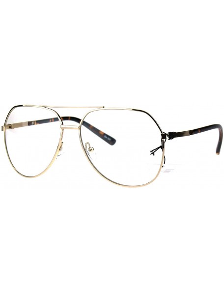 Oversized Mens Oversize Geeky Metal Rim Designer Pilot Clear Lens Eye Glasses - Light Gold - CK182IHL3HE $10.45