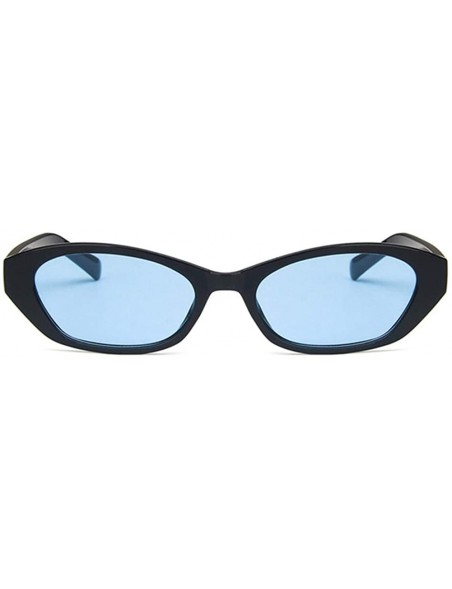 Oval Unisex Sunglasses Retro Bright Black Grey Drive Holiday Oval Non-Polarized UV400 - Bright Black Blue - C918RI0TE9N $10.02