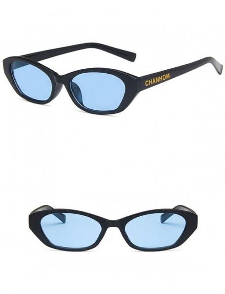 Oval Unisex Sunglasses Retro Bright Black Grey Drive Holiday Oval Non-Polarized UV400 - Bright Black Blue - C918RI0TE9N $10.02