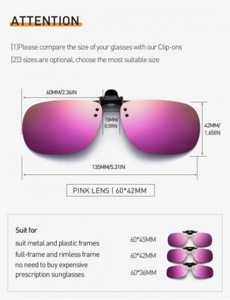 Cat Eye Polarized Clip On Sunglasses Over Prescription Glasses for Men Women Shades for Glasses - 1pcs-mirrored Pink - CX18QI...