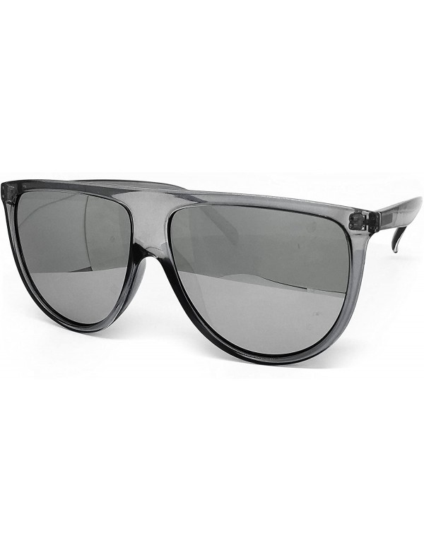 Oversized 7166-1 Premium Oversize Mirrored Designer Flat Top Sunglasses - Clear Grey/ Silver - CJ18QEQ7YK3 $16.98