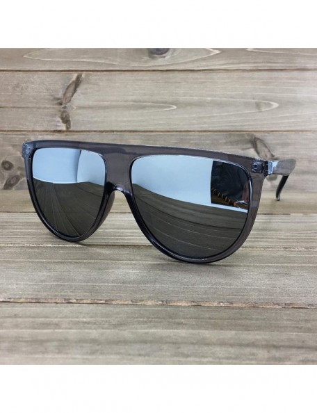 Oversized 7166-1 Premium Oversize Mirrored Designer Flat Top Sunglasses - Clear Grey/ Silver - CJ18QEQ7YK3 $16.98