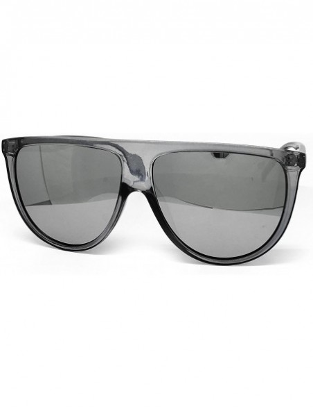 Oversized 7166-1 Premium Oversize Mirrored Designer Flat Top Sunglasses - Clear Grey/ Silver - CJ18QEQ7YK3 $16.98