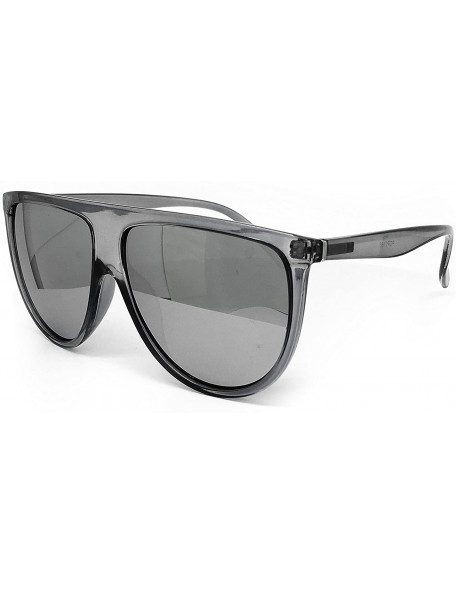 Oversized 7166-1 Premium Oversize Mirrored Designer Flat Top Sunglasses - Clear Grey/ Silver - CJ18QEQ7YK3 $16.98