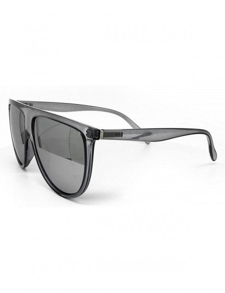 Oversized 7166-1 Premium Oversize Mirrored Designer Flat Top Sunglasses - Clear Grey/ Silver - CJ18QEQ7YK3 $16.98