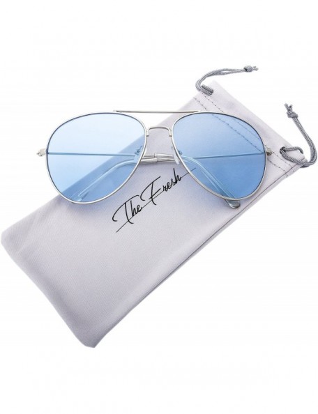 Round Classic Aviator Frame Light Color Lens XL Oversized Sunglasses Gift Box - 4s-silver - CH18XIK6E7I $10.64