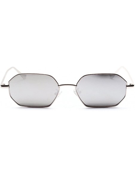Rectangular Rectangle Sunglasses for Women Metal Frame Red Polygon Small Sun Glasses Men - Silver - CJ18GSN70LU $9.78