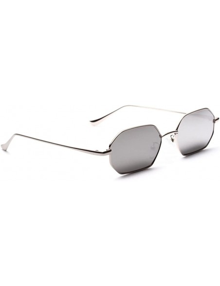 Rectangular Rectangle Sunglasses for Women Metal Frame Red Polygon Small Sun Glasses Men - Silver - CJ18GSN70LU $9.78