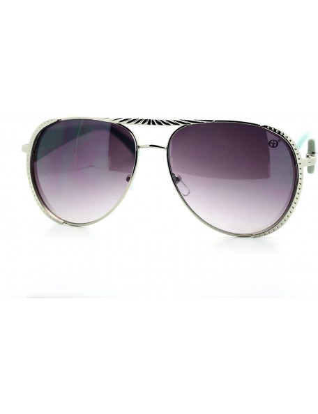 Aviator Womens Flat Top Aviator Sunglasses Luxury Designer Fashion Eyewear - Silver Blue - CY11WVHZHUP $19.80
