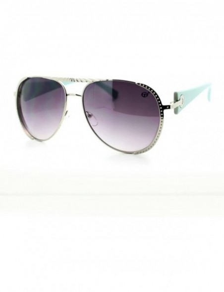 Aviator Womens Flat Top Aviator Sunglasses Luxury Designer Fashion Eyewear - Silver Blue - CY11WVHZHUP $9.14