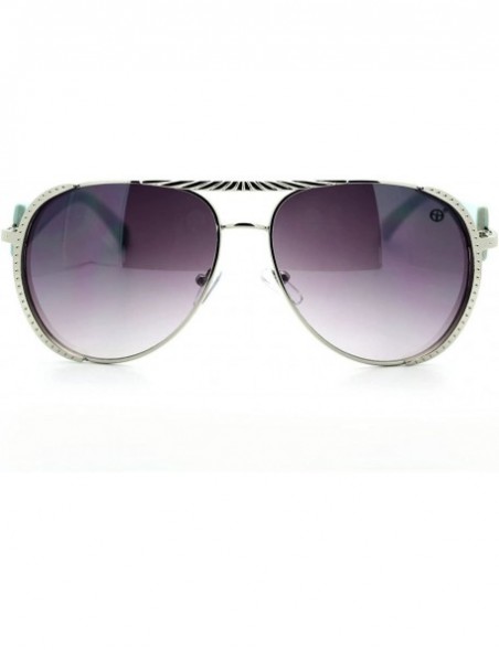 Aviator Womens Flat Top Aviator Sunglasses Luxury Designer Fashion Eyewear - Silver Blue - CY11WVHZHUP $9.14