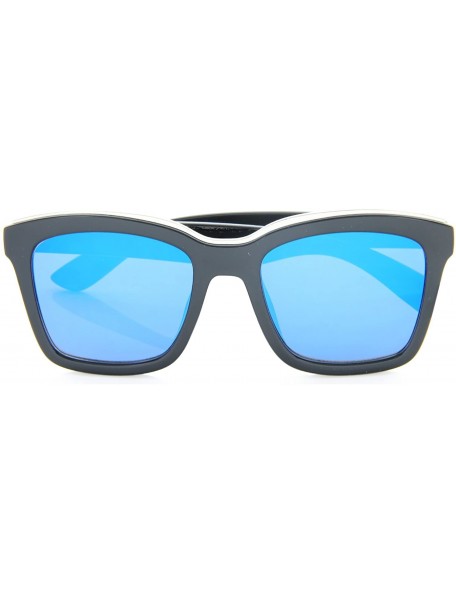 Square Large Square Sunglasses Flat Lens Color Mirror Metal Brow Mod Fashaion - Blue - CA12O25YF26 $10.31