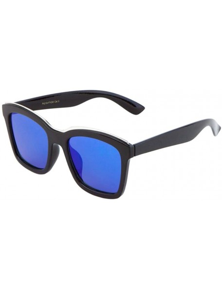 Square Large Square Sunglasses Flat Lens Color Mirror Metal Brow Mod Fashaion - Blue - CA12O25YF26 $10.31