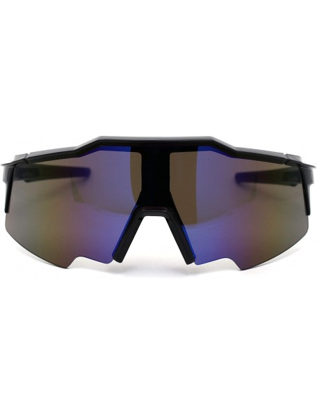 Shield Mens XL Oversize Shield Robotic Plastic Sport Sunglasses - Shiny Black Blue Mirror - C119607DNU3 $11.53